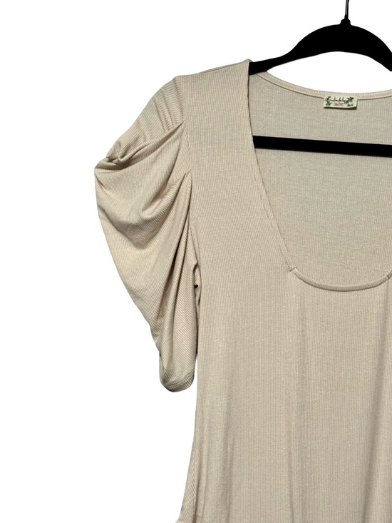 Free People So Fresh Shirred Puff Sleeve Ribbed Bodysuit in Dust Storm Large - Picture 6 of 13
